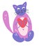 Cute cat holds a heart. Funny cat holding a heart in his paws. For postcards, prints, birthdays and Valentines Day. Vector cartoon