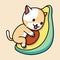 Cute cat hug avocado cartoon