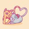 cute cat illustration. cat flat illustration. illustration of a cat couple making a love symbol with tails. cute cat cuddling