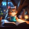 Cute cat lies and sleeps in a cozy attic at home with a cup of coffee and rain outside the window,