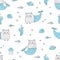 Cute cat mermaid seamless pattern.