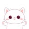 Cute cat. Merry Christmas. White kitten. Contour line doodle pet. Smiling face, pink paw print. Kawaii animal. Cartoon character.