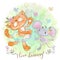 Cute cat and mouse dancing. Funny friends. Love forever. The Inscription Vector. Watercolor