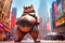 cute cat obese fat overweight animal kitten dancing in daylight in new york street manhattan street illustration generative ai