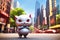 cute cat obese fat overweight animal kitten dancing in daylight in new york street manhattan street illustration generative ai