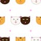 Cute cat pattern. Seamless colorful cartoon kitties with paws