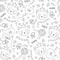 Cute cat pattern on a white background. Black and white abstract outline seamless pattern. Drawing for kids clothes, t-shirts,