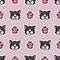 Cute cat and paw print seamless vector pattern. Hand drawn kawaii pet kitten on polka dot background. Adorable feline face with