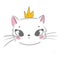 Cute Cat in princess crown illustration. Sketch style adorable kitten for girls prints design