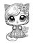 Cute cat princess in a flower crown and dress.Baby animal in line drawing.