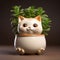 Cute Cat Shaped Flowerpot With Glazed China Finish