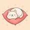 Cute cat sleeping on a pink pillow cartoon hand drawn style