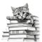 A cute cat with stack of books