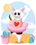 Cute cat summer floating on beach with flamingo balloon cartoon illustration