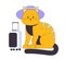 Cute cat traveler flat line vector spot illustration