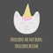 Cute cat unicorn with ice cream cone on head. Funny motivational quote.