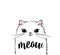 Cute cat vector print design. Meow lettering text. Kitten face vector background. Funny and cool smiling cartoon