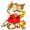 Cute cat. Watercolor funny cat and Christmas background