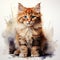 Cute cat, watercolor illustration on white background. Generative AI