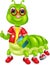 Cute caterpillar cartoon posing bring book with smile and thumb up