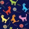 Cute cats and ball seamless background