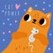 Cute cats card. Cartoon kitten character catching mouse. Domestic animal. Pets power. Furry kitty. Love heart. Feline
