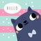 Cute cats card. Cartoon kitten character. Domestic animals head. Hello banner. Funny pet greeting. Furry kitty. Feline