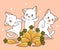 Cute cats and carrots cartoon in spring day