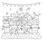 Cute cats enjoy dancing, singing and playing music in the party together design for printed tee,cards, invitations and coloring bo