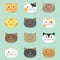 Cute Cats Faces Cartoon Vector Collection