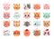Cute cats faces. Cat heads emoticons, kitten face expressions. Happy smiling, sad, angry and wink cat vector