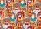 Cute cats group fashion hipster seamless pattern.