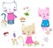 Cute cats illustration with flowers