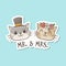 Cute cats marriage sticker design
