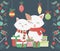 Cute cats with presents and hanging balls celebration merry christmas poster