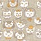 Cute cats retro portraits seamless pattern. vintage vector pets  background.