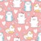 Cute cats seamless pattern with pastel colors. Vector for kids and baby fashion textile print