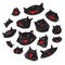 Cute cats set in round silhouette. Black pets in doodle style