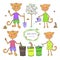 Cute cats sorting garbage and planting trees