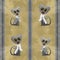 Cute cats on striped grey and ochre background pattern