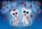 Cute cats under full moon and red balloons