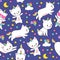 Cute cats unicorn vector seamless pattern for kids textile print