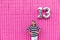 Cute caucasian girl celebrating her 13th birthday teenager standing in front of a hot pink wall outside