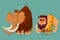 Cute caveman and mammoth vector cartoon illustration of a Stone Age