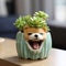 Cute Ceramic Dog Planter With Succulents - Anime Aesthetic