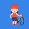 Cute character biker and bicycle, flat design