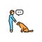 Cute character commands golden retriever color line icon. Dog training.