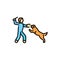 Cute character with golden retriever color line icon. Dog training.