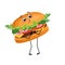 Cute character hamburger with love emotions, smile face, arms and legs.