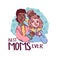 Cute character for happy mother s day. Cute portrait of lgbtq couple with newborn. Vector.